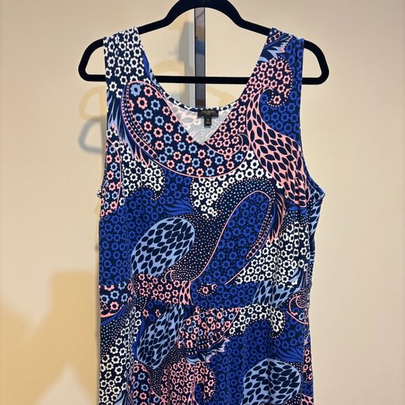 Talbots Blue Pink Floral Paisley Print Jersey Knit Maxi Dress - Picture 4 of 8